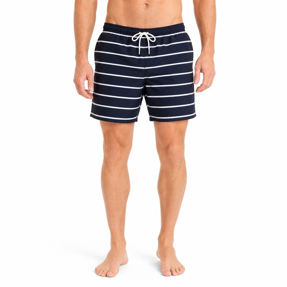 Amazon Essentials Swim Trunks Mens XXL Navy Blue NWT Striped Board Shorts